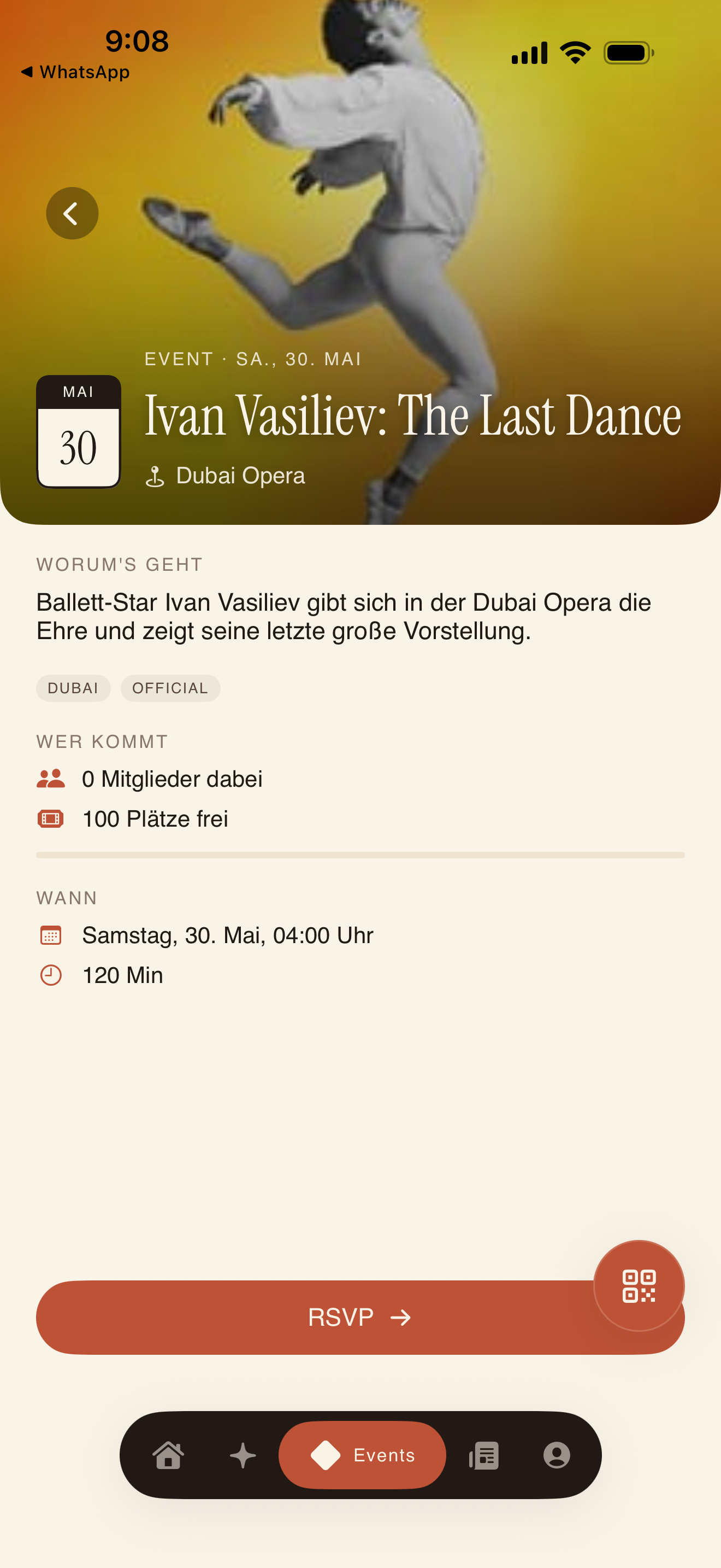 Event-Detail: wer kommt, wie viele Plätze frei